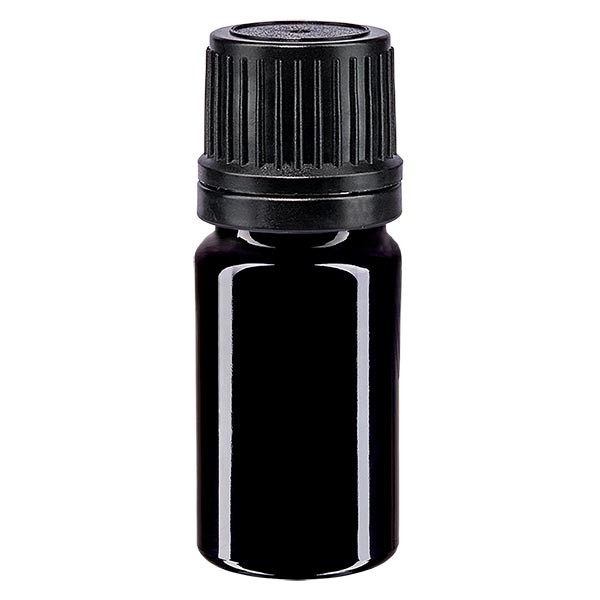 Frasco de farmacia violeta, 5 ml, tapón gotero premium negro, 1 mm, con precinto de originalidad