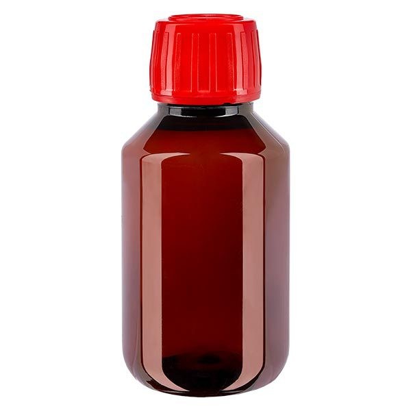 Frasco de medicina de PET de 100 ml con tapón rojo