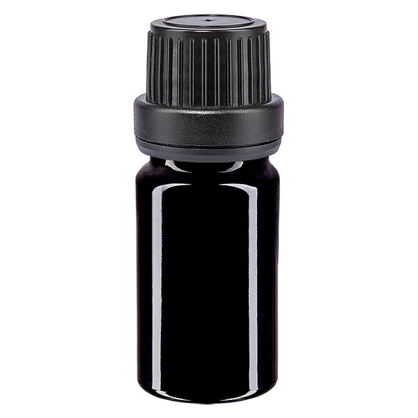 Frasco de farmacia violeta, 5 ml, tapón de rosca negro, con junta y precinto de originalidad