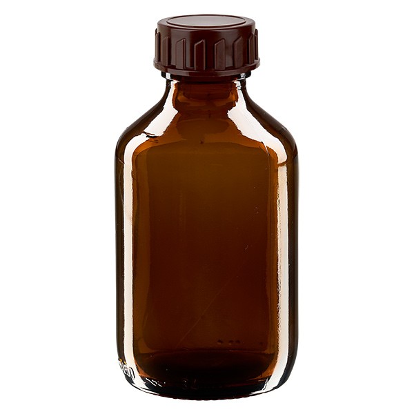 Frasco de medicina según norma europea, 150 ml, ámbar con tapón marrón