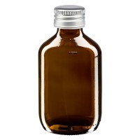 Frasco de medicina según norma europea de 200 ml, ámbar, con tapón de aluminio plateado Frasco de medicina según norma europea de 200 ml, ámbar, con tapón de aluminio plateado