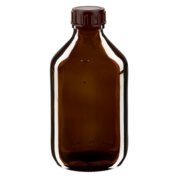 Frasco de medicina según norma europea, 250 ml, ámbar con tapón marrón
