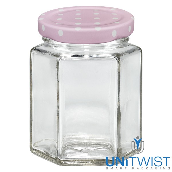 196 ml Hexaglas + tapa BasicSeal con puntos rosas UNiTWIST®