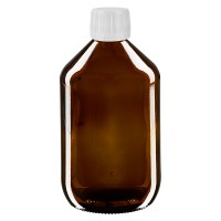 Frasco de medicina según norma europea de 500 ml, ámbar, con tapón blanco y precinto de originalidad Frasco de medicina según norma europea de 500 ml, ámbar, con tapón blanco y precinto de originalidad