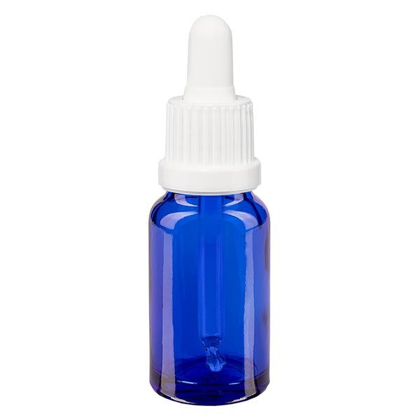 Frasco con pipeta cuentagotas azul, 10 ml, pipeta blanca con precinto de originalidad