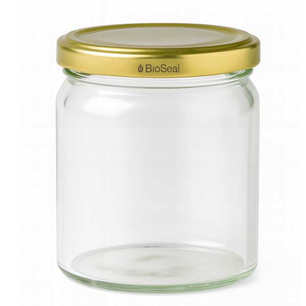 Tarro redondo de 408 ml con tapa BioSeal oro UNiTWIST