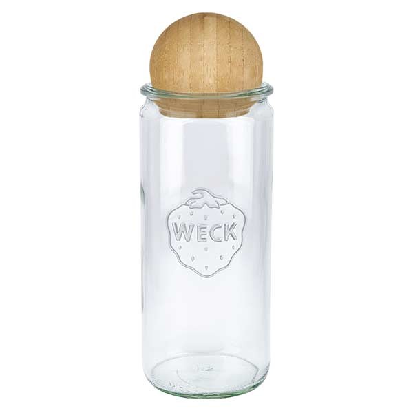 Jarra cilíndrica de 1040 ml WECK RR80 con bola de madera