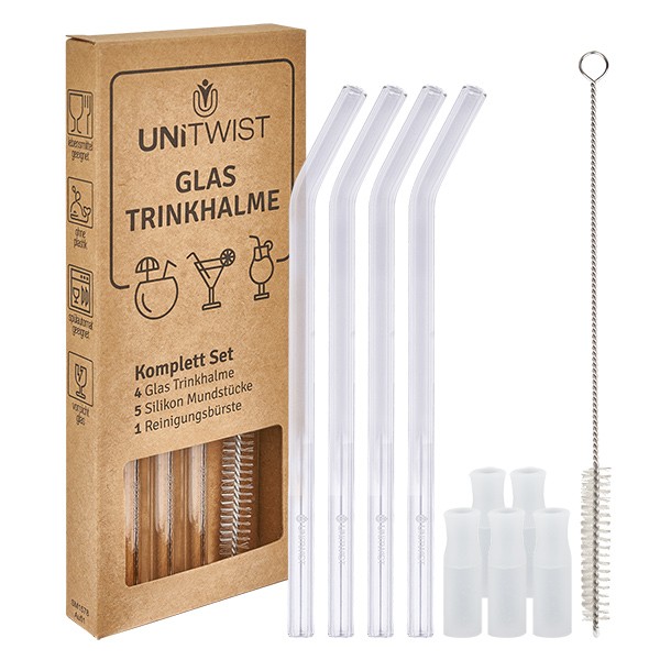 Juego de pajitas de cristal transparente con Softtips UNiTWIST