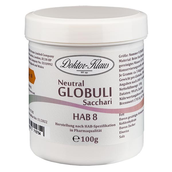 Glóbulos neutrales, 100 g, HAB8, 100 % sacarosa pura