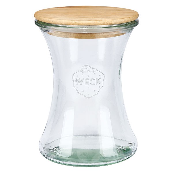 Tarro para delikatessen WECK de 370 ml con tapa de madera