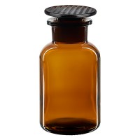 Frasco de farmacia de 250 ml, cuello ancho, vidrio ámbar, con tapón de vidrio Frasco de farmacia de 250 ml, cuello ancho, vidrio ámbar, con tapón de vidrio