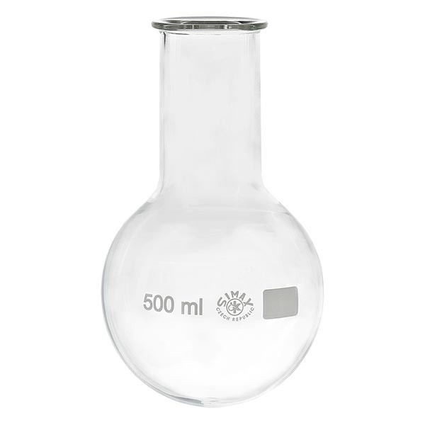 Matraz con fondo redondo de 500 ml de cuello ancho, borosilicato, con reborde