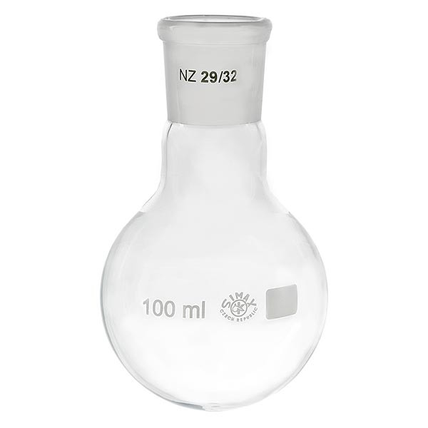 Matraz con fondo redondo de 100 ml de cuello ancho, borosilicato, con esmerilado normalizado 29/32