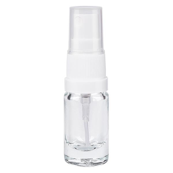 Frasco de farmacia transparente, 5 ml, vaporizador blanco, estándar