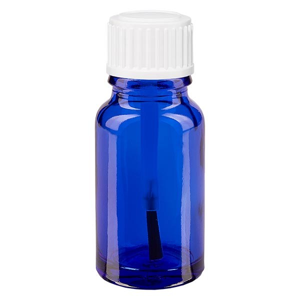 Frasco de farmacia azul, 10 ml, tapón de rosca blanco, con pincel y precinto de originalidad