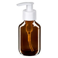 Frasco de medicina según norma europea de 100 ml, ámbar, con dispensador blanco Frasco de medicina según norma europea de 100 ml, ámbar, con dispensador blanco