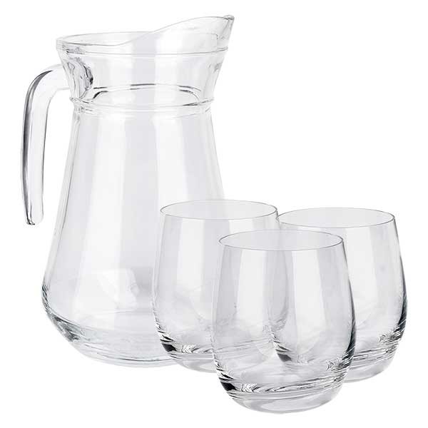 Set económico: jarra de vidrio France de 1 litro y 3 vasos de 0,3 litros