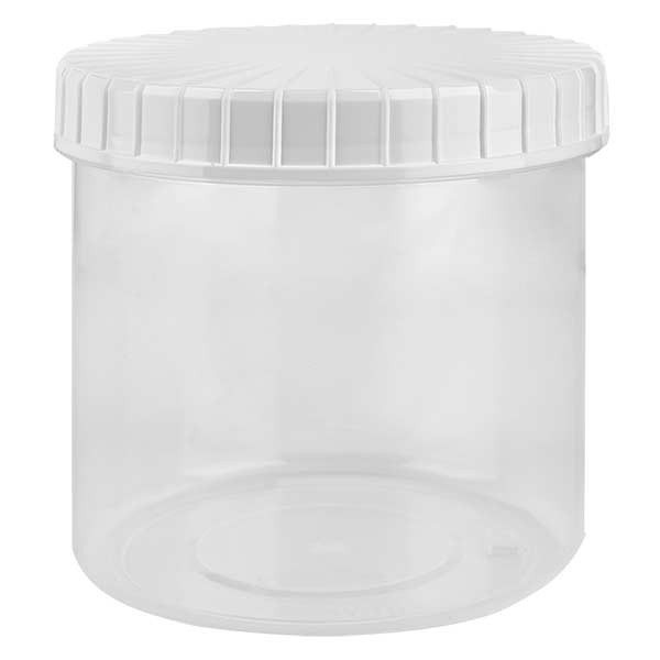 Bote de plástico, 375 ml, transparente, con tapa de rosca blanca estriada de PE, tipo de cierre estándar