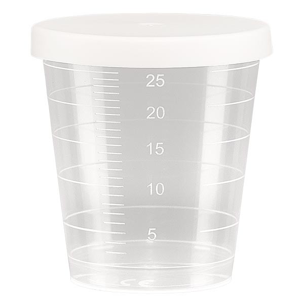 Vaso para medicación de 30 ml con tapa a presión (vaso para medicina/vaso de chupito), color transparente