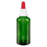 Frasco con pipeta cuentagotas verde, 50 ml, pipeta blanca/roja, precinto de originalidad Frasco con pipeta cuentagotas verde, 50 ml, pipeta blanca/roja, precinto de originalidad
