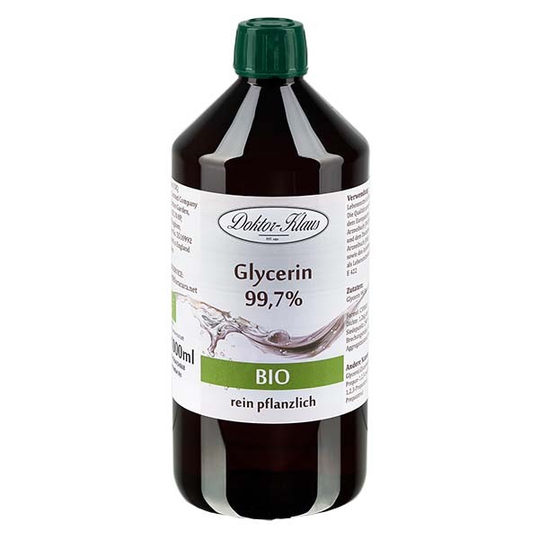 Glicerina ecológica 99,7 % en frasco PET ámbar de 1000 ml con precinto de originalidad - E 422