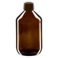 Frasco de medicina según norma europea de 500 ml, ámbar, con tapón marron y precinto de originalidad Frasco de medicina según norma europea de 500 ml, ámbar, con tapón marron y precinto de originalidad