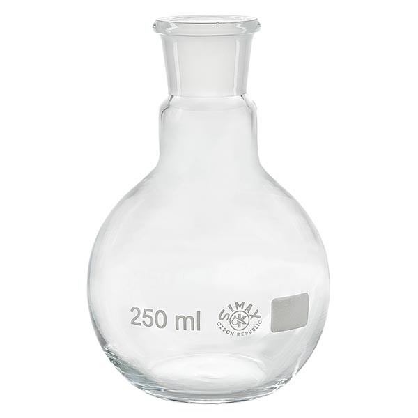 Matraz con fondo plano de 250 ml de cuello ancho, borosilicato, con esmerilado normalizado 29/32