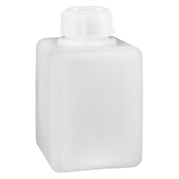 Frasco para productos químicos de 100 ml, cuello estrecho, de PEAD, color natural, con tapón GL 25