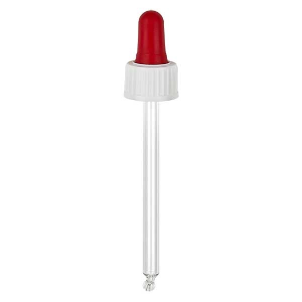 Pipeta cuentagotas de vidrio blanco/rojo 18 mm PL85 estándar