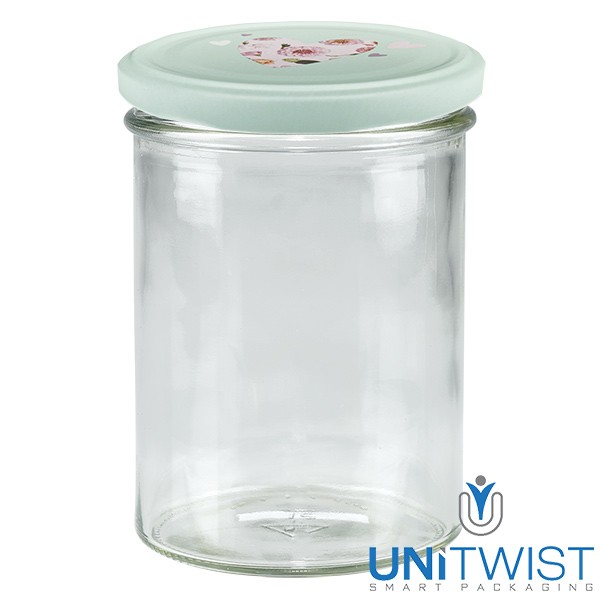 Vaso de 435 ml + tapa BasicSeal corazón menta UNiTWIST®