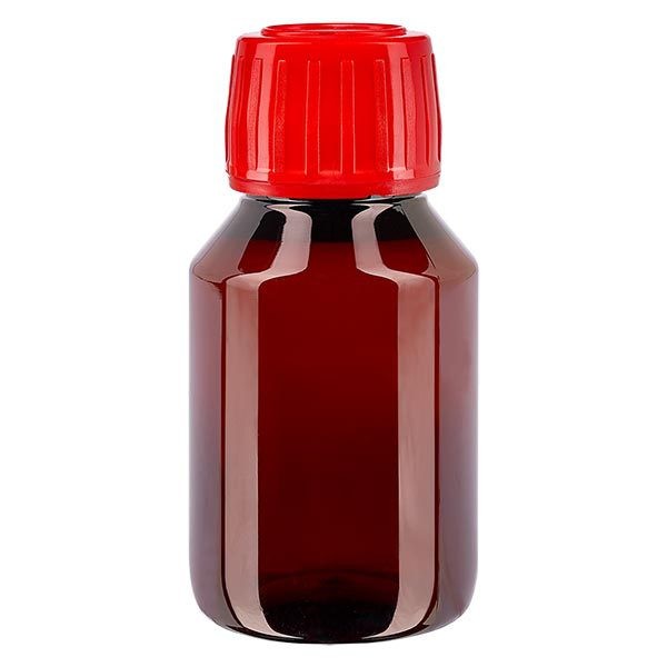 Frasco de medicina de PET de 50 ml con tapón rojo