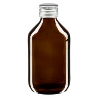 Frasco de medicina según norma europea de 250 ml, ámbar, con tapón de aluminio plateado Frasco de medicina según norma europea de 250 ml, ámbar, con tapón de aluminio plateado