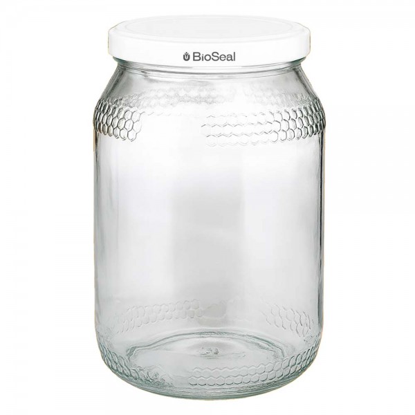 Tarro para miel de 1260 g con tapa blanca BioSeal UNiTWIST