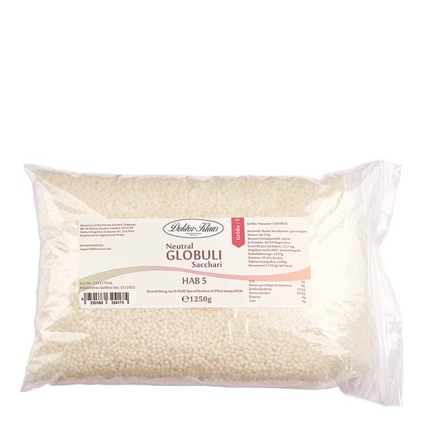 Glóbulos neutrales, 1250 g, HAB5, 100 % sacarosa pura