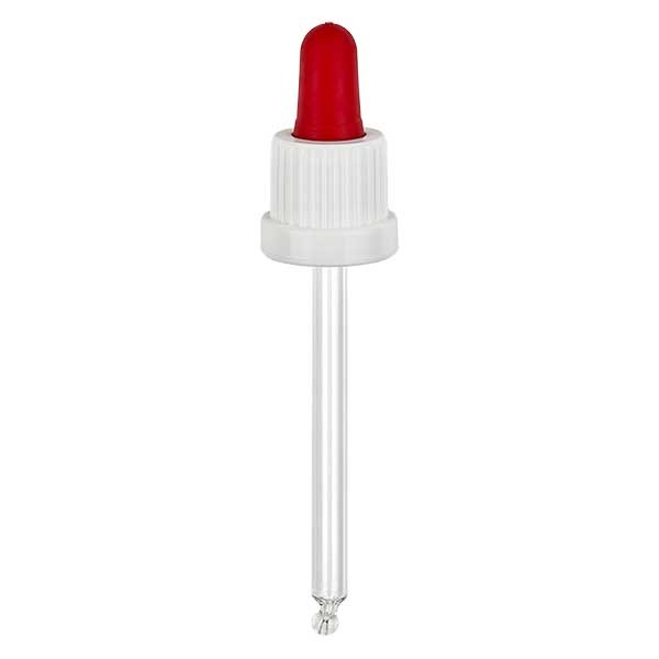 Pipeta cuentagotas de vidrio blanco/rojo 18 mm PL85 precinto de originalidad