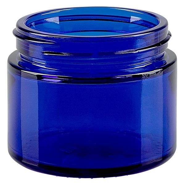 Tarro de vidrio de 50 ml, azul real, sin tapa, rosca de 52 mm