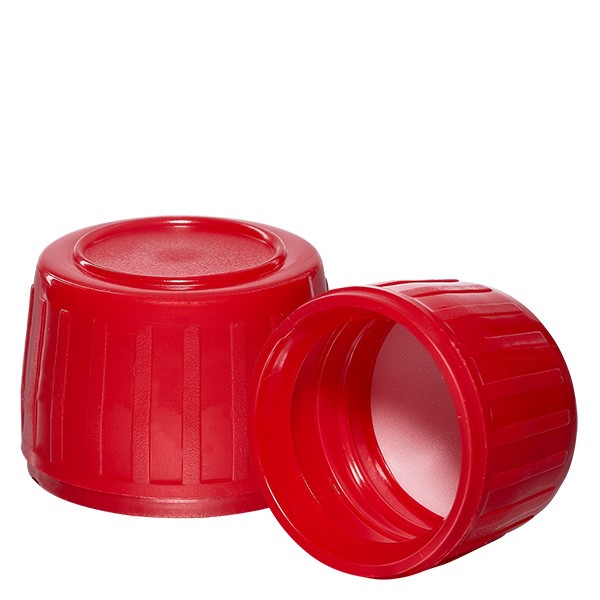 Tapón de rosca rojo, 28 mm para frascos de medicina (precinto de originalidad) con disco de sellado de PEE
