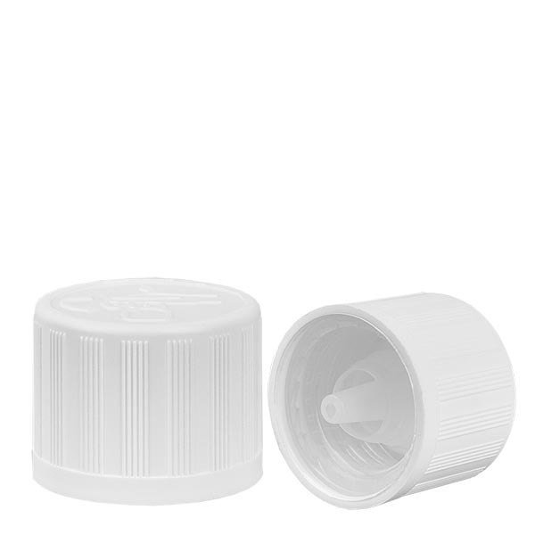 Tapón cuentagotas blanco de 18 mm, seguro para niños, estándar