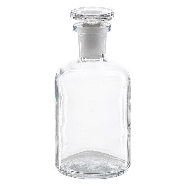 Frasco de farmacia de 100 ml, cuello estrecho, vidrio transparente, con tapón de vidrio