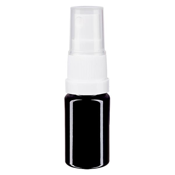 Frasco de vidrio violeta de 5 ml con atomizador blanco