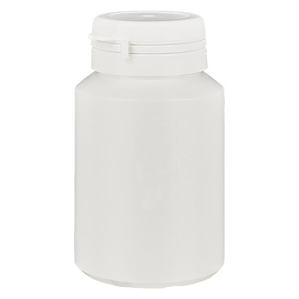 Bote para pastillas de 100 ml, blanco, con jaycap y precinto de originalidad, blanco