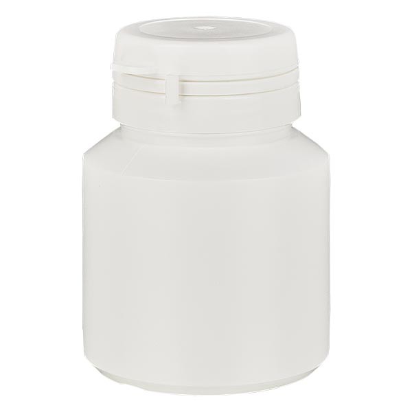 Bote para pastillas de 40 ml, blanco, con jaycap y precinto de originalidad, blanco