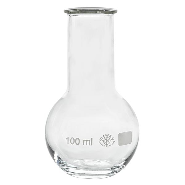 Matraz con fondo plano de 100 ml de cuello ancho, borosilicato