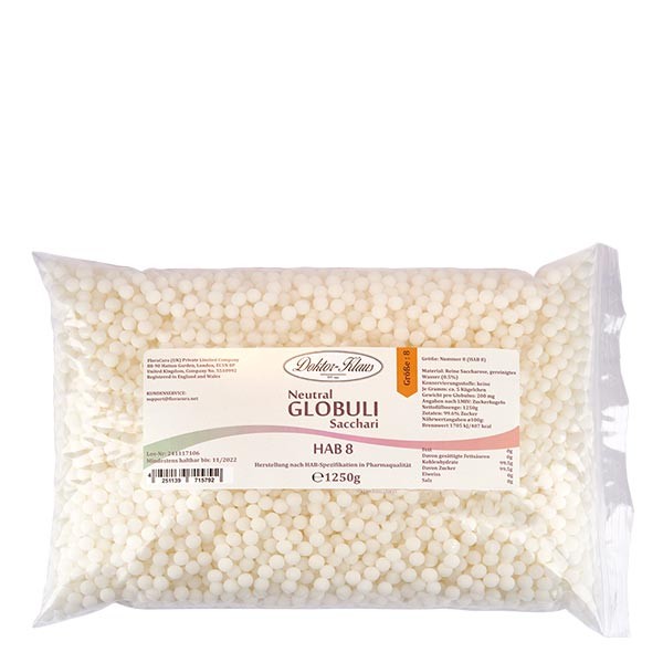 Glóbulos neutrales, 1250 g, HAB 8, Doktor-Klaus, 100 % sacarosa pura, en bolsa