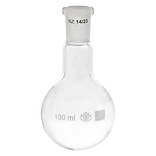 Matraz con fondo redondo de 100 ml de cuello estrecho, borosilicato, con esmerilado normalizado 14/23