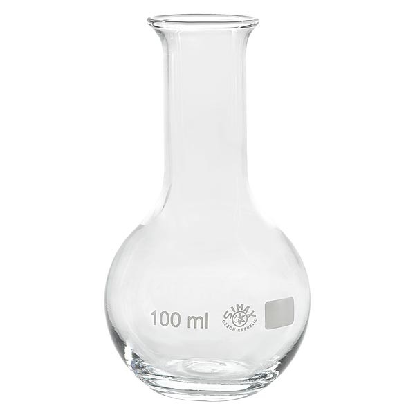 Matraz con fondo plano de 100 ml de cuello estrecho, borosilicato, con reborde