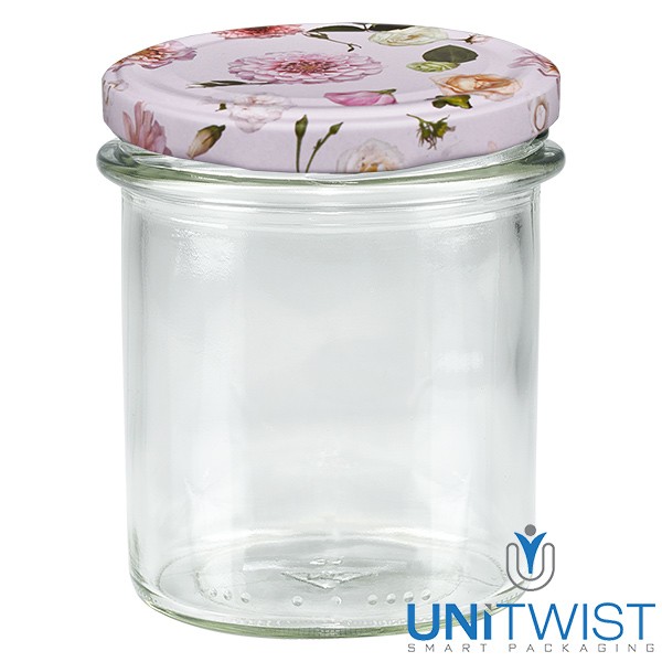Tarro de 350 ml + tapa BasicSeal rosa flor UNiTWIST®