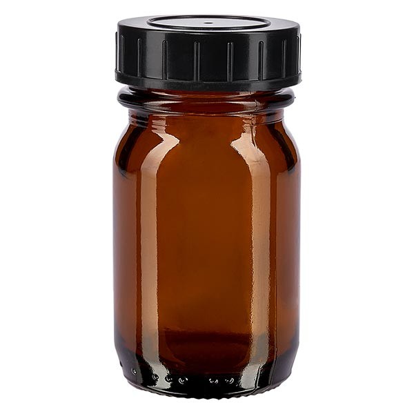 Frasco de cuello ancho de 30 ml, vidrio ámbar con tapa de rosca