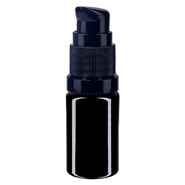 Frasco de vidrio violeta de 5 ml con tapón con dosificador negro