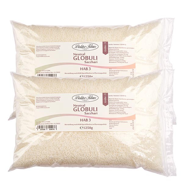 Glóbulos neutrales, 2,5 kg, HAB3, 100 % sacarosa pura (2 x 1,25 kg)